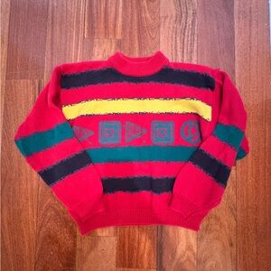 Vintage Mexx Graphic Knit Sweater Red Striped Retro 90s Boys M